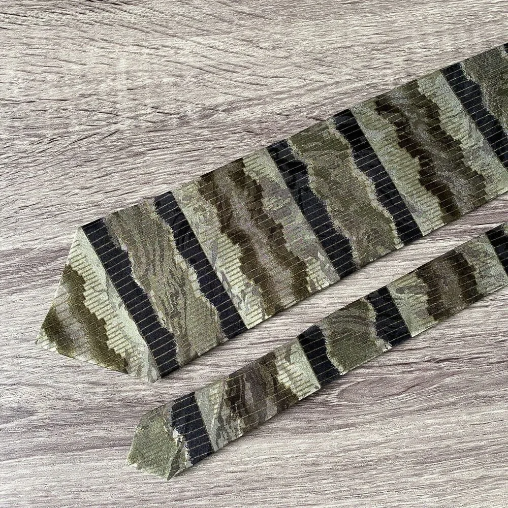 J. Ferrar Men's Necktie Silk Green Olive Artsy Abstract Satin Made in USA 56 x 4